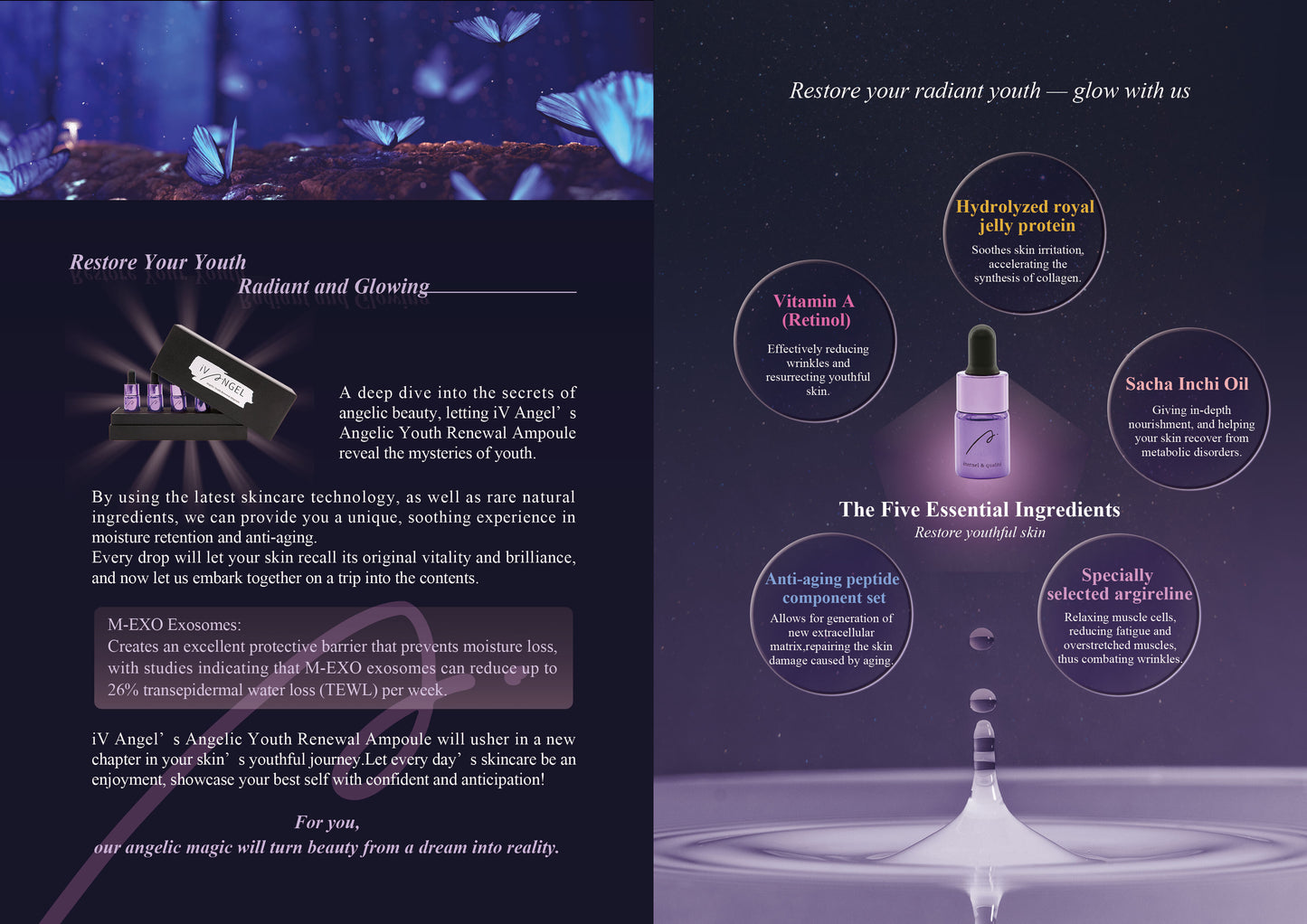 EXOSOME Rejuvenating Angelic Cream (50ml) + Exosome Angelic Youth Renewal Ampoule (5 Bottles/Case) + Exosome Luminescent Angelic Elixir (35ml)